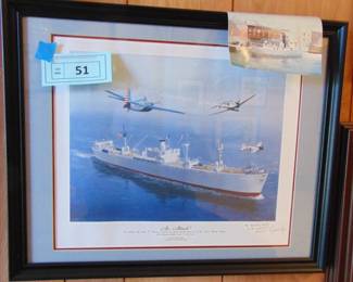 Lot 051 Framed WW II print, signed.
