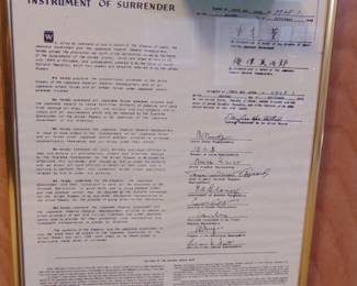 Lot 016 framed copy of Japanese Surrender document.