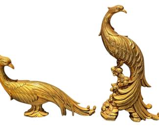 2 Syroco Peacock Statues Hollywood Regency