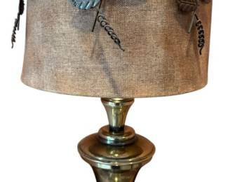 Brass Lamp with Leaf Lamp Shade Detail