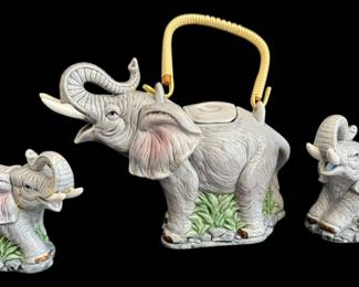 Elephant Themed Teapot, Sugar, Creamer Bowl