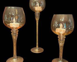 3 Glass Stem Candle Holders
