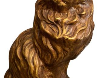 Mid Century Ceramic Cat Statue Green Eyes