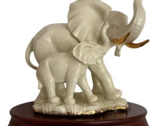 Porcelain Elephant and Baby Music Box