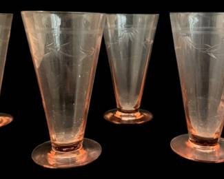 5 Pink Depression Glass Footed Tumblers