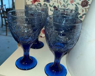 BLUE "GARDEN VINE" GOBLETS BY LIBBEY