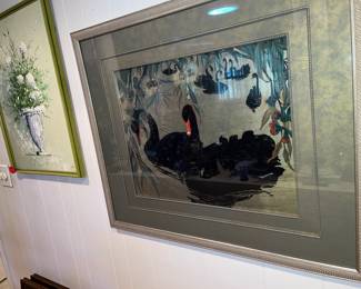 ASIAN ART PRINT OF BLACK SWANS