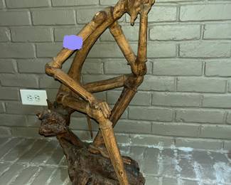 MARVELOUS & UNIQUE, VINTAGE WOOD SCULPTURE OF DON QUIXOTE -HE'S THINKING VERY HARD ABOUT THIS SALE!