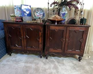 MATCHED PAIR OF OAK 2-DOOR CONSOLES