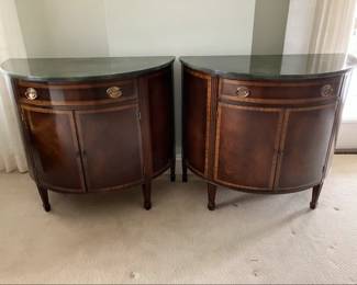 Lot 2165 Pair of Inlaid Demilune Console Entry Cabinets Side Tables