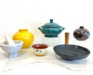 Lot 2896 Denby Serving Dish w Lid Poole Pottery Bowl Studio Pottery Vases Bud Vase Marble Mortar Pestle