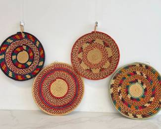 Lot 2966 Hand Crafted Colorful Coiled Flat Trivet Baskets Wall Art