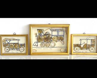 Lot 2980 Steam Punk Wall Art Horological Collages Train London Taxi Rolls Royce