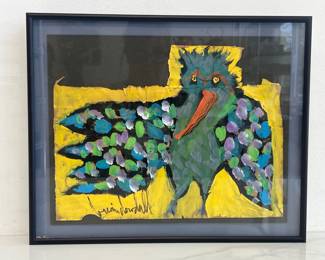 Lot 2870 Original Signed Brian Dowdall Folk Art Bird Painting Wall Art