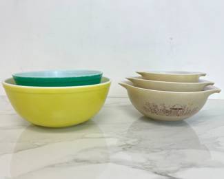 Lot 2838 Vintage Pyrex Forest Fancies Mushroom Set 2 Colored Bowls