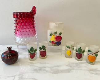 Lot 2802 Vintage Hobnail Vase Frosted Fruit Pitcher Glasses Emanuel Israel Pomegranate Pottery
