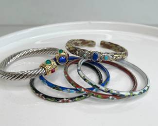 Lot 2859 Vintage Cuff Bracelets Cloisonne Bangles CopperBrassTurquoise More
