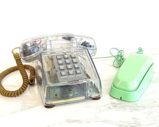 Lot 2934 Vintage Clear ITT Desk Telephone Conair Green Touch Dial Phone
