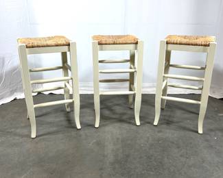 Lot 2911 Wooden Kitchen Counter Stools with Square Rush Seat