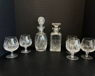 Lot 2892 Waterford Stuart Cut Glass Decanters w Stoppers Waterford Goblets