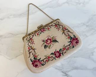 Lot 3007 Vintage Needlepoint Floral Bag Purse