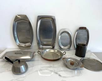 Lot 2891 French Copperbottomed Pan Sautee Pans Stainless Steel Platters Small Pot Whisk