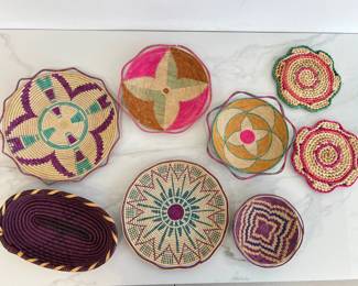 Lot 2968 Hand Woven Decorative Colorful Baskets Wall Art
