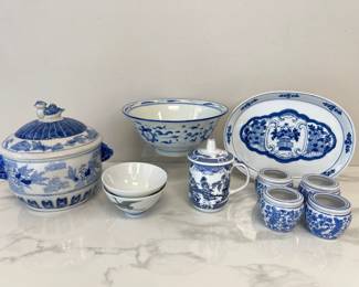 Lot 3070 Vintage Blue White Dishware