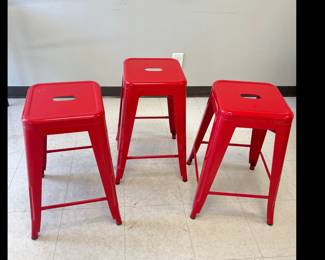 Lot 2827 3 Red Metal Barstools
