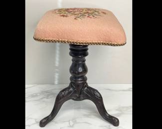 Lot 2983 Vintage Tonk Needlepoint Swivel Piano Stool