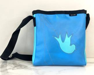 Lot 2952 NC Local Artist Holly Aiken Shoulder Bag Bird Accent Blue Black Tourquoise