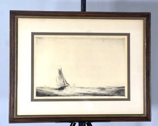 Lot 2709 Vintage Framed Joseph Gray Signed Etching Sailboat Wall Art