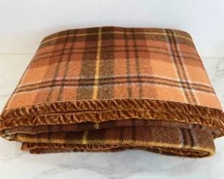 Lot 2964 Vintage Lanerossi Beige Orange Plaid Wool Blend Blanket