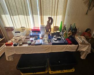 Tuning forks, energy healing kits, chimes, florentine pottery figure