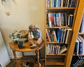 Florentine pottery native figure, copper pitcher, elephant pot