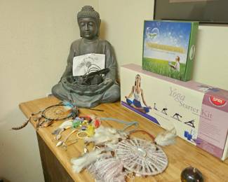 Dreamcatchers and a buddha fountain