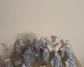 1980s Blue Ceramic Nativity Set