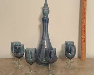 Blue Glass Decanter Set