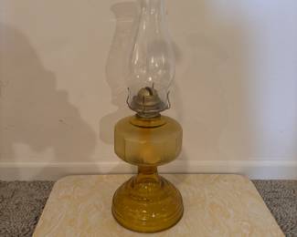 Antique Yellow Glass Oil Lamp