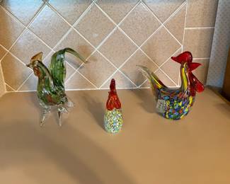 Vintage Glass Rooster Figurines