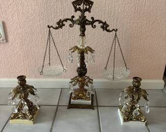 Vintage Decorative Scales and Candle Holders Set