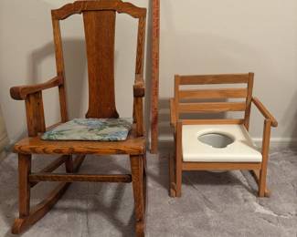Vintage Child Rocking Chair and Potty Chair Set