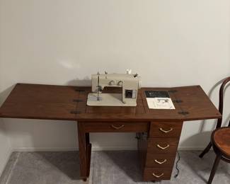 Vintage Montgomery Ward Signature Zig Zag Sewing Machine with Desk and Chair