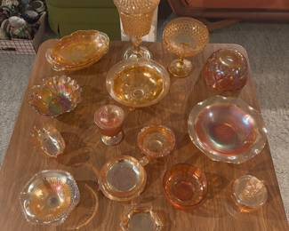 Lot of Iridescent Amber Glassware Collection