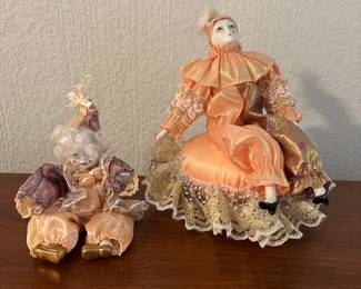 Porcelain Clown Music Box Doll and Sidekick