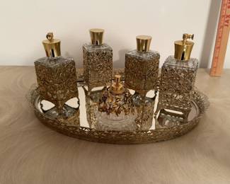 Vintage Perfume Bottle Set with Tray