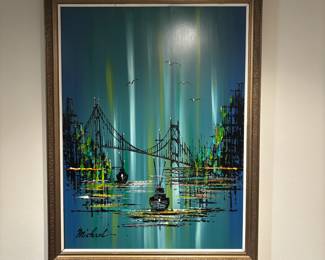 Framed Abstract Painting of Bridge