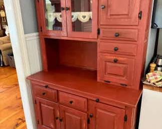 Primitive Red Painted Hoosier-Style Hutch