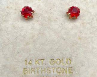 Sparkling Red 14KT Gold Stud Earrings