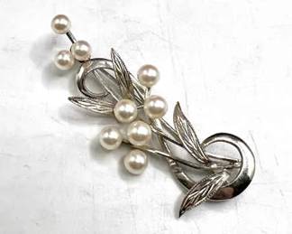 2” Silver Brooch with Pearls or Faux Pearls
